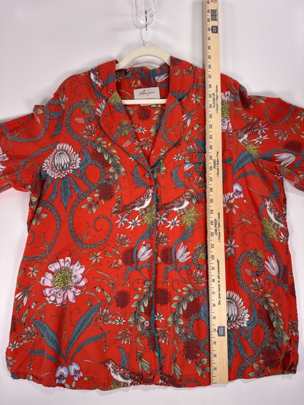 Anthropologie Victoria Garcia Pajama Set Wide Leg Floral Bird Red 1X - Picture 4 of 12
